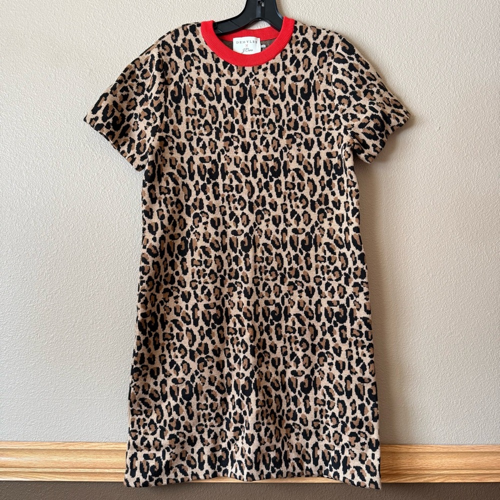 Demylee x J.Crew leopard print wool blend short-sleeve sweater dress